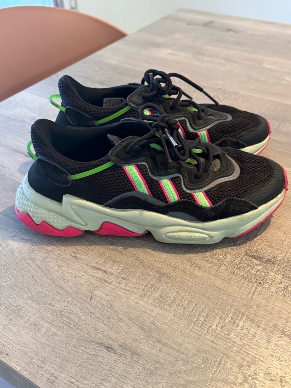 adidas Black Sneakers with Neon Pink & Lime Green Stripes